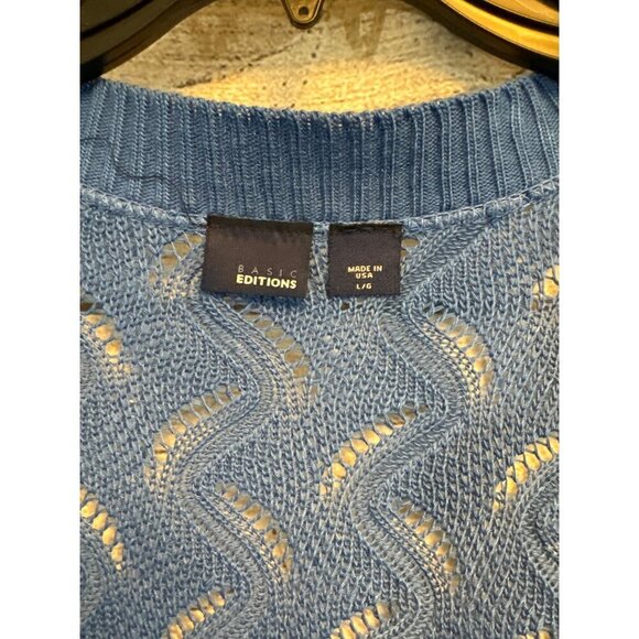 Basic Editions Blue Open-Knit Cardigan Sweater Size L - Picture 2 of 3